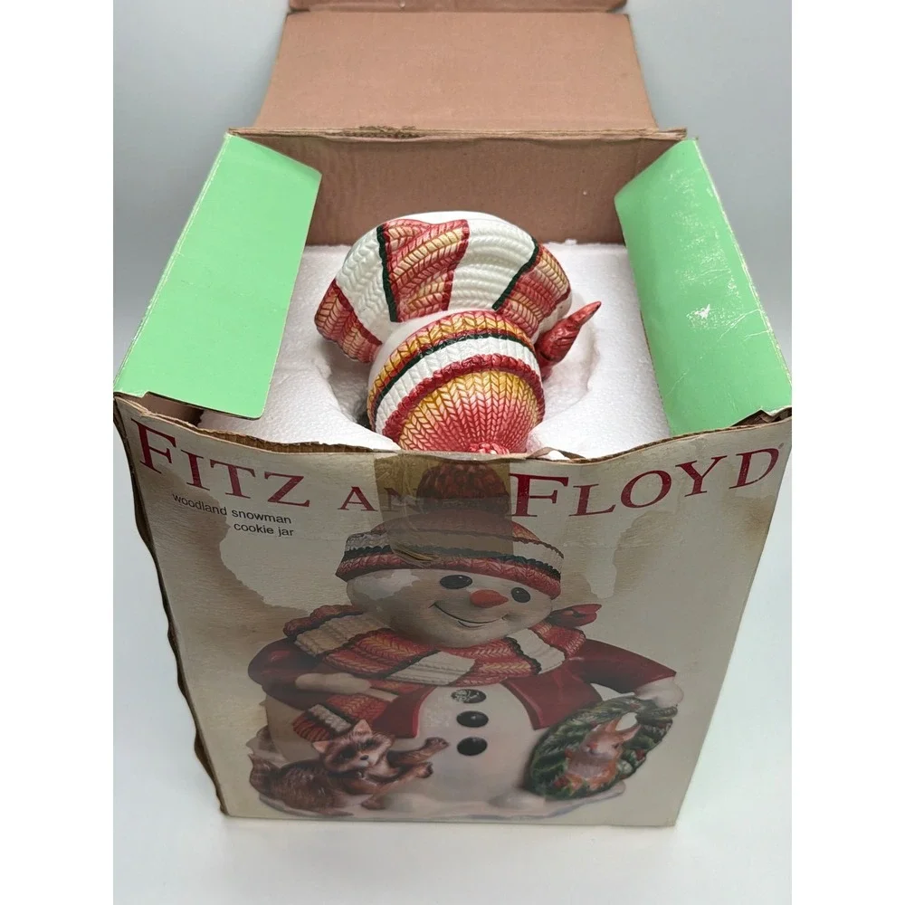 Fitz and Floyd Woodland Snowman Cookie Jar Christmas Ceramic with Box 2003